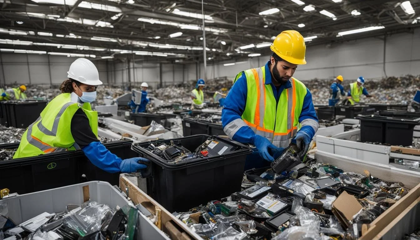 Recycling plant workers sorting material
